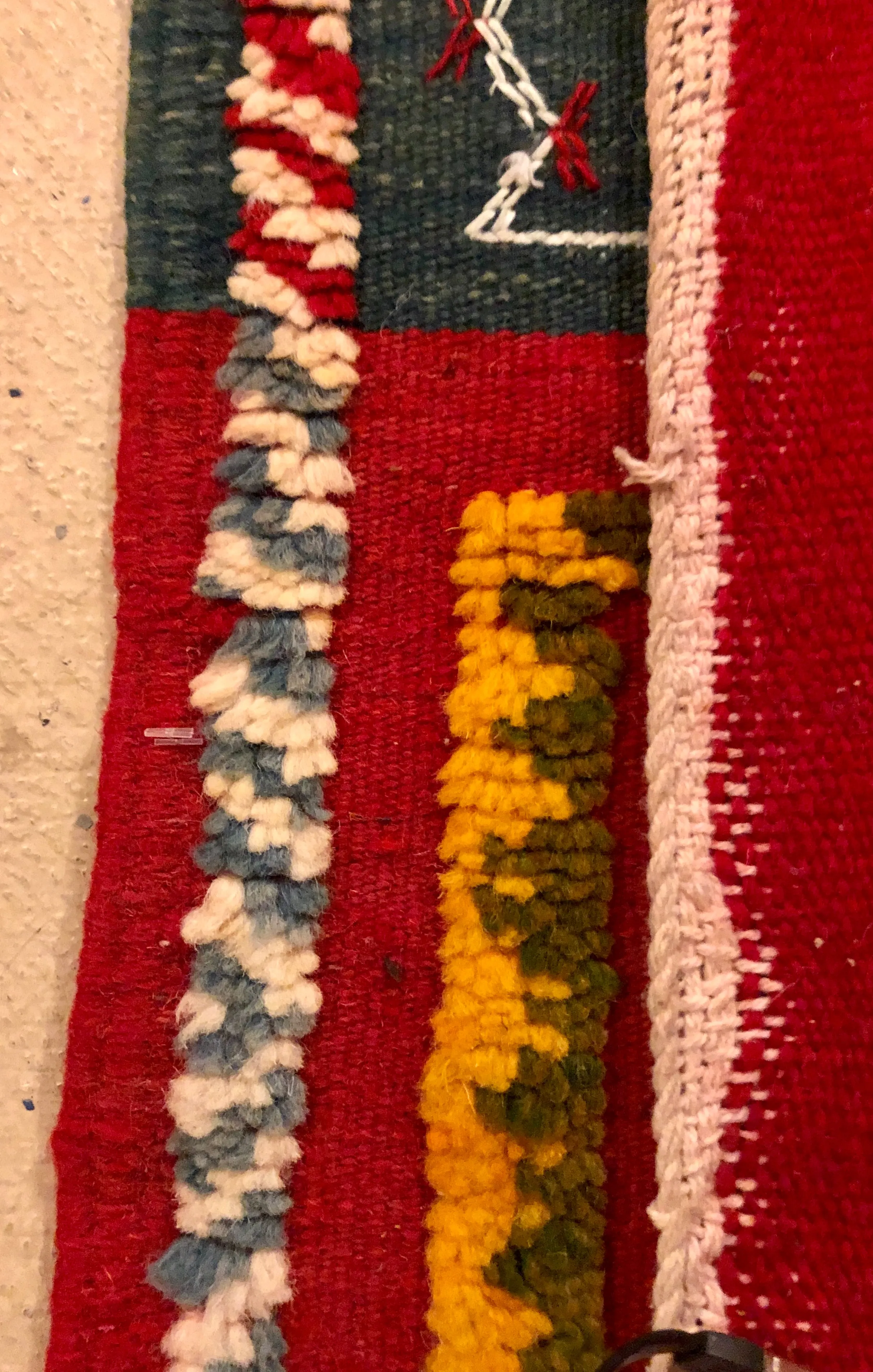 Vintage Moroccan Tribal Handmade Wool Blue and Red Small Rug or Carpet