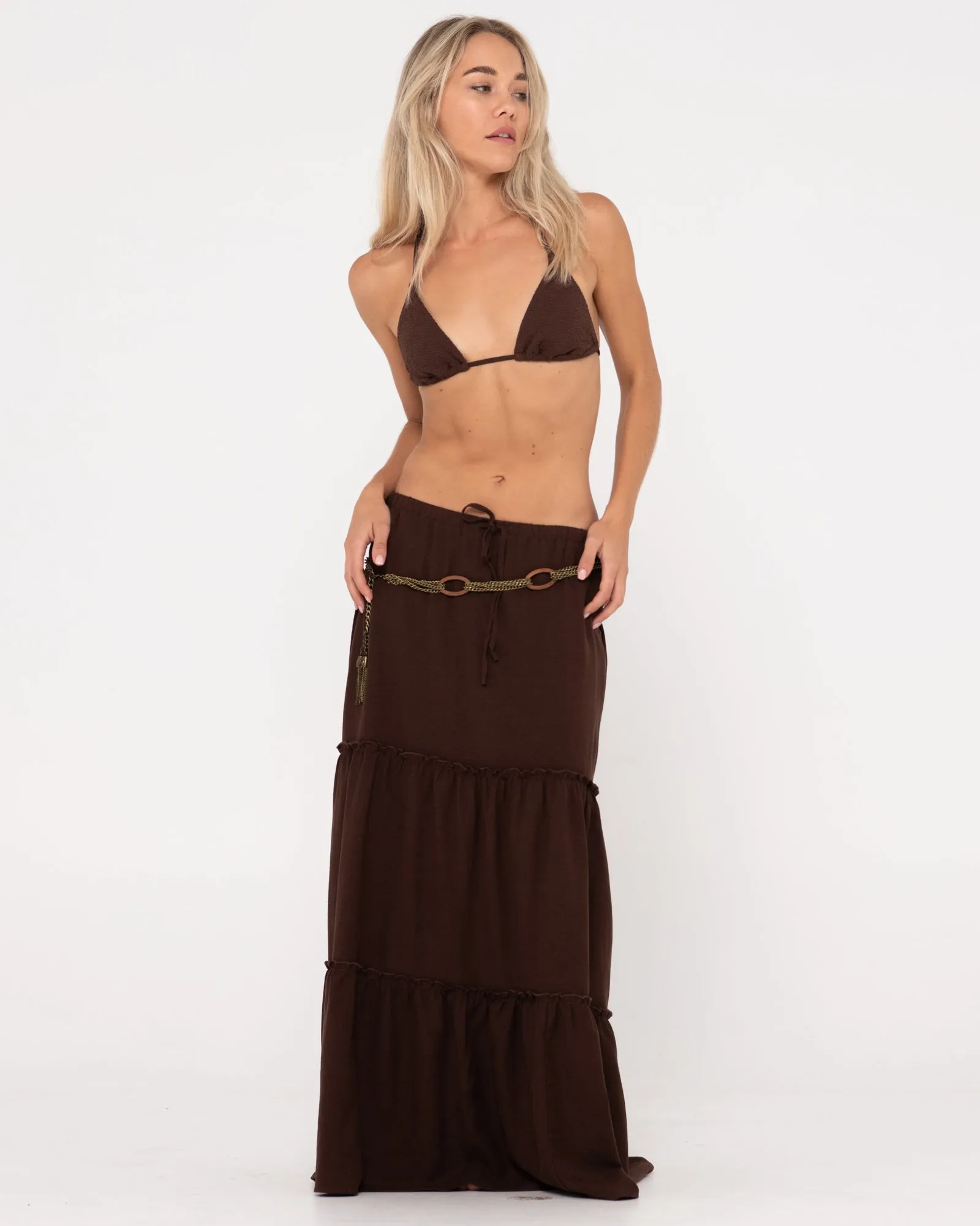 Violeta Low Rise Tiered Maxi Skirt