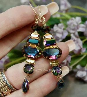 Vitrail Dark Earrings, Handmade Earrings, Vintage Crystal, Sterling Silver or 14K GF