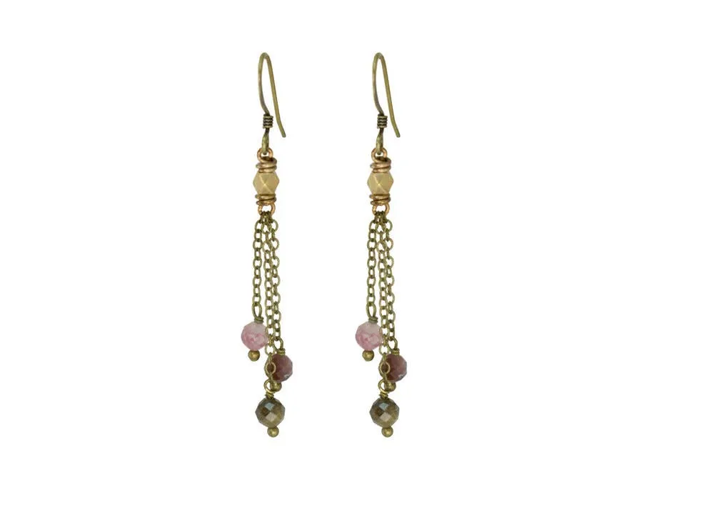 Watermelon Tourmaline Multi Color Chain Tassel Earrings