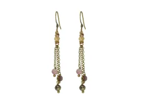 Watermelon Tourmaline Multi Color Chain Tassel Earrings