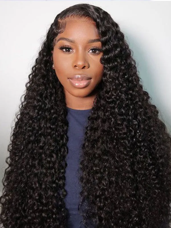 Wavymy Afro Curly V Part Wig Human Hair Wear Go Thin Part Glueless Wig 180% Density