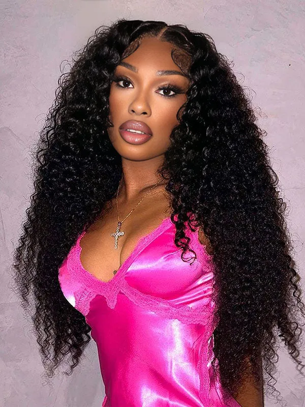 Wavymy Afro Curly V Part Wig Human Hair Wear Go Thin Part Glueless Wig 180% Density