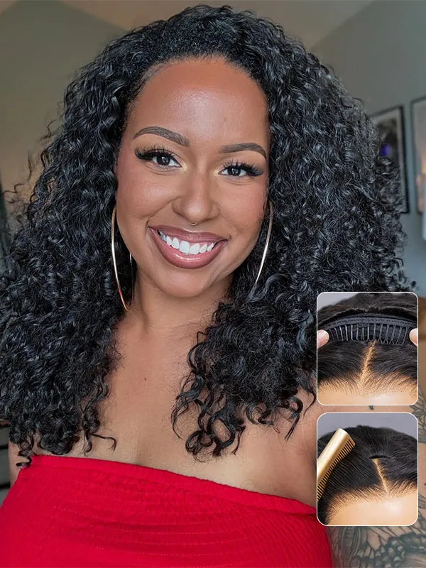 Wavymy Upgrade 3 In 1 Half Wigs Water Wave No Lace No Glue Human Hair For Women 180% Density