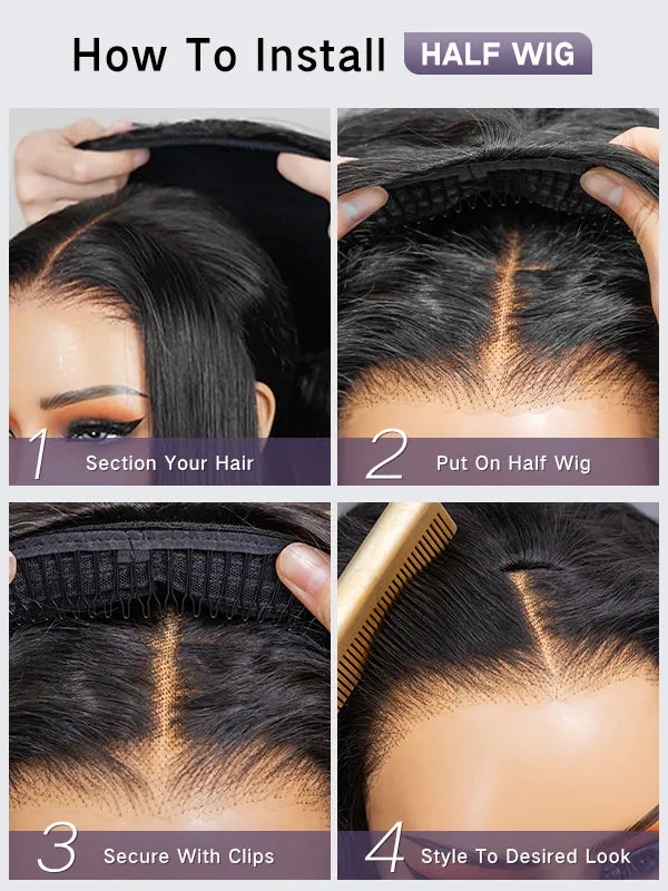 Wavymy Upgrade 3 In 1 Half Wigs Water Wave No Lace No Glue Human Hair For Women 180% Density