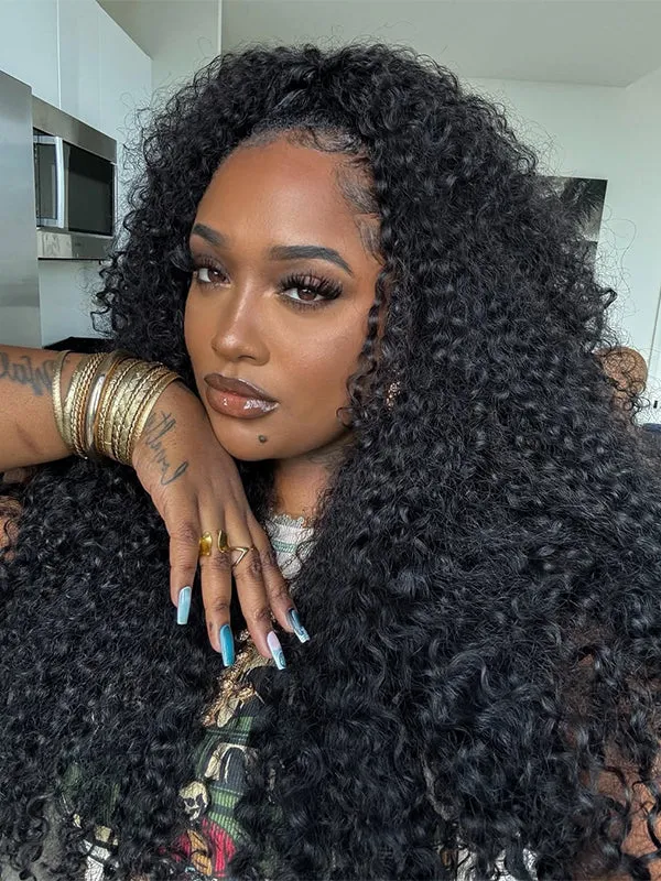 Wavymy Upgrade 3 In 1 Half Wigs Water Wave No Lace No Glue Human Hair For Women 180% Density