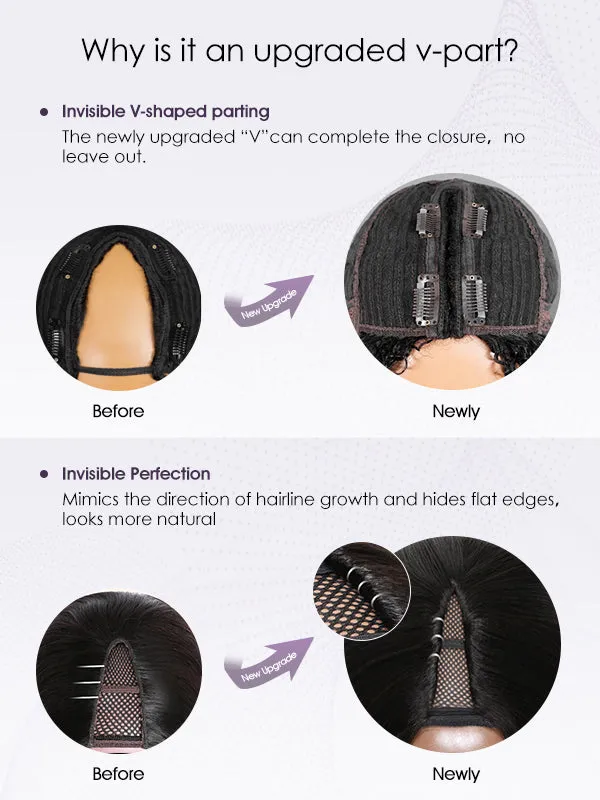 Wavymy Upgrade Water Wave No Leave Out V Part Wig Human Hair Wear Go Glueless V Part Wig For Women 180% Density