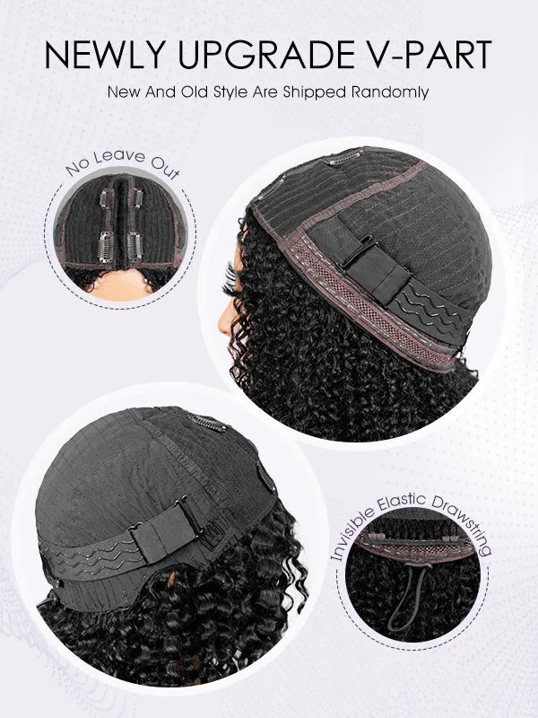 Wavymy Upgrade Water Wave No Leave Out V Part Wig Human Hair Wear Go Glueless V Part Wig For Women 180% Density