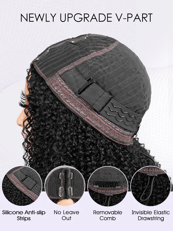 Wavymy Upgrade Water Wave No Leave Out V Part Wig Human Hair Wear Go Glueless V Part Wig For Women 180% Density