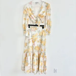 WAYF Floral Two Piece Set Crop Top Maxi Skirt Yellow Roses Cottagecore Small