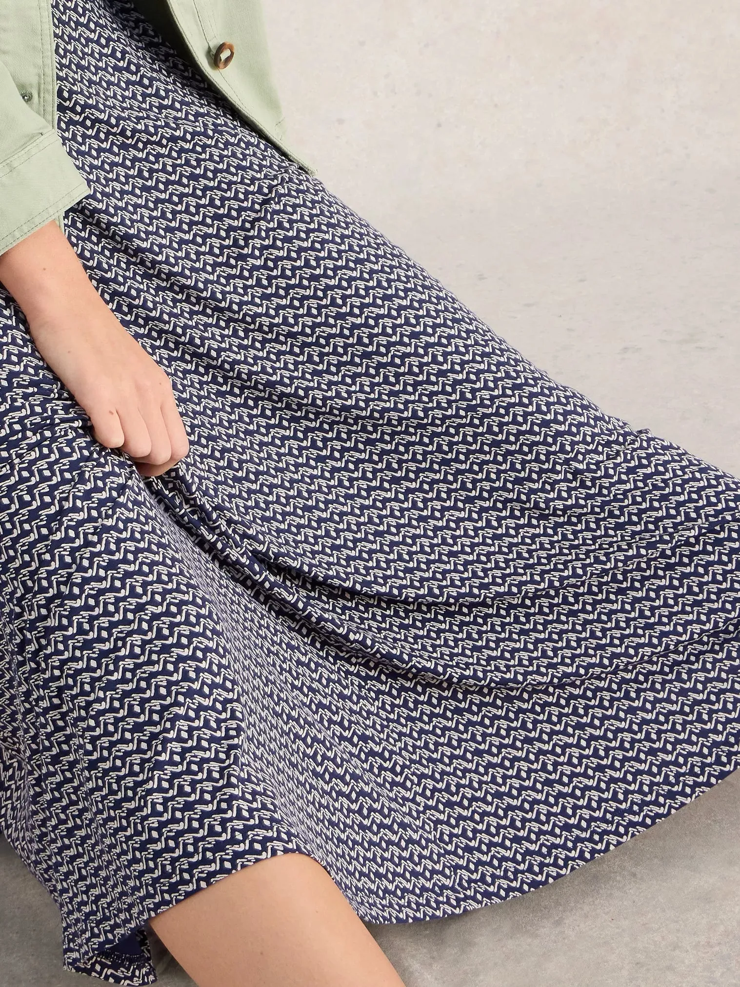 White Stuff Jada Jersey Maxi Skirt Navy Print