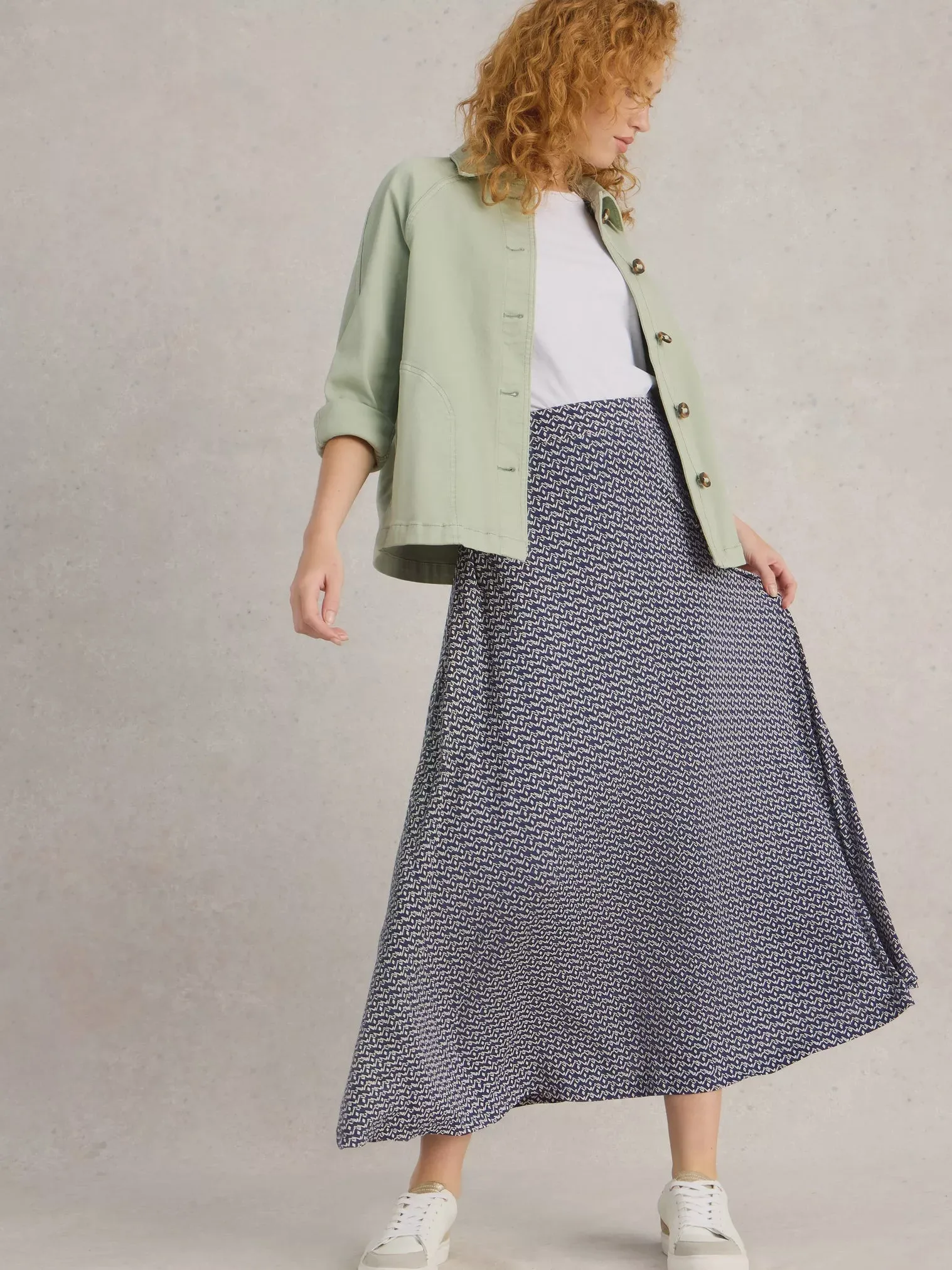 White Stuff Jada Jersey Maxi Skirt Navy Print