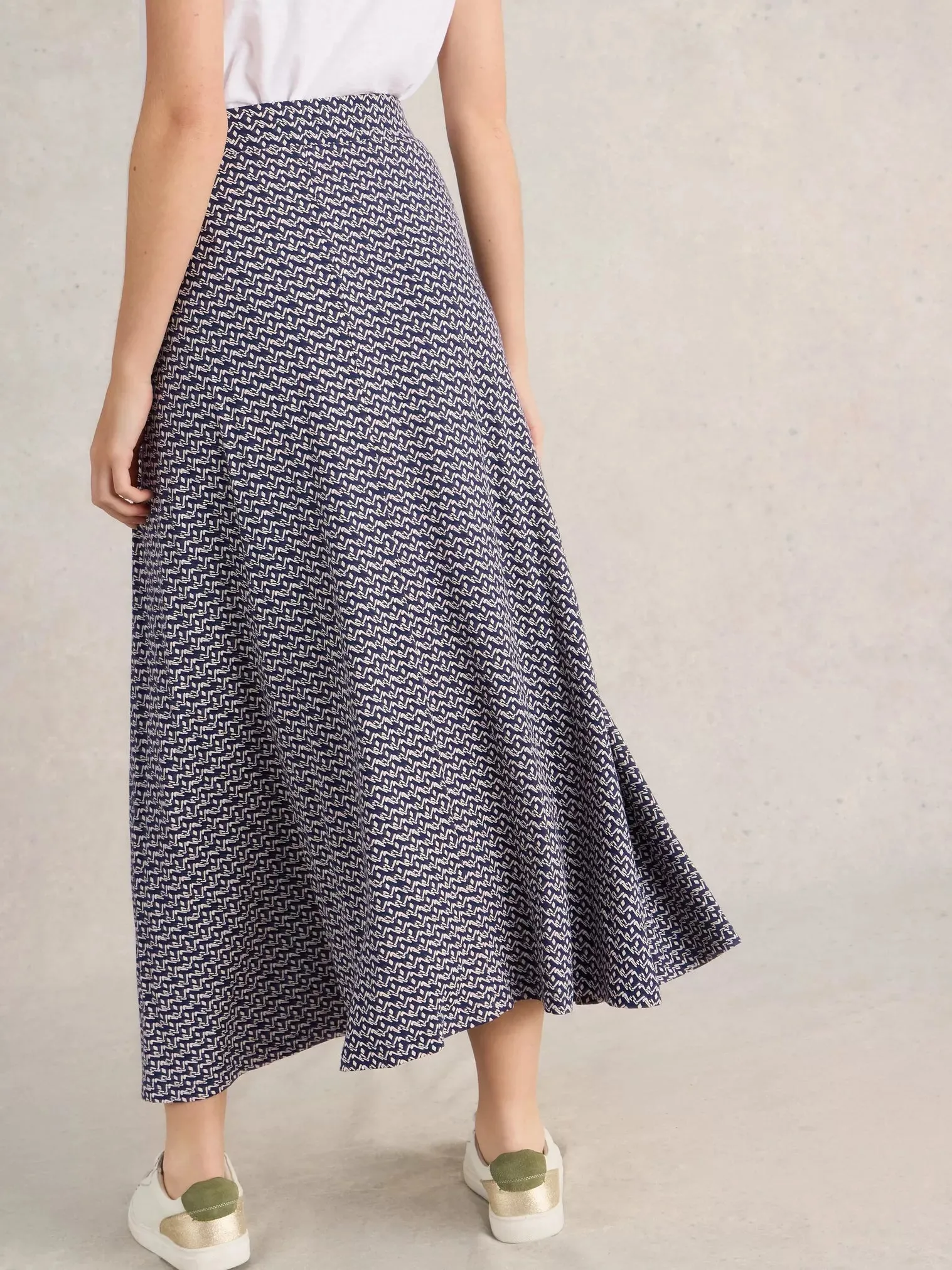White Stuff Jada Jersey Maxi Skirt Navy Print