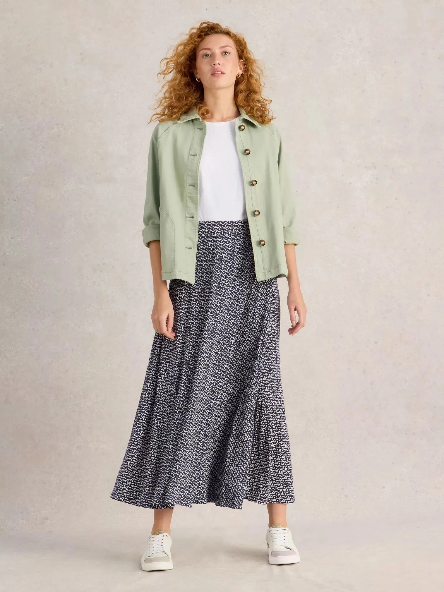 White Stuff Jada Jersey Maxi Skirt Navy Print