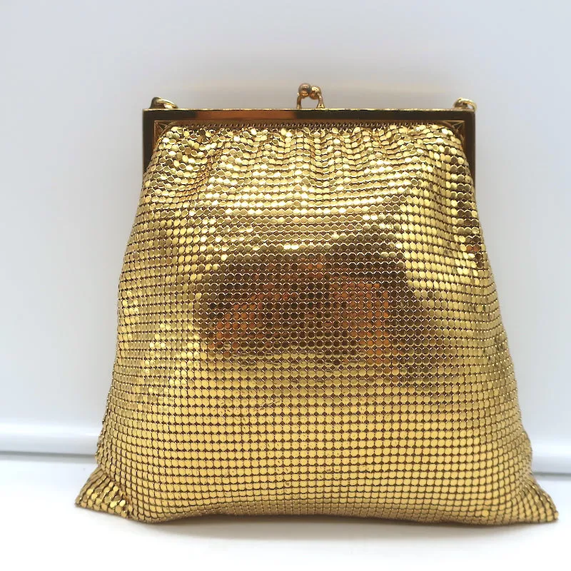 Whiting & Davis Gold Mesh Kiss Lock Mini Evening Bag