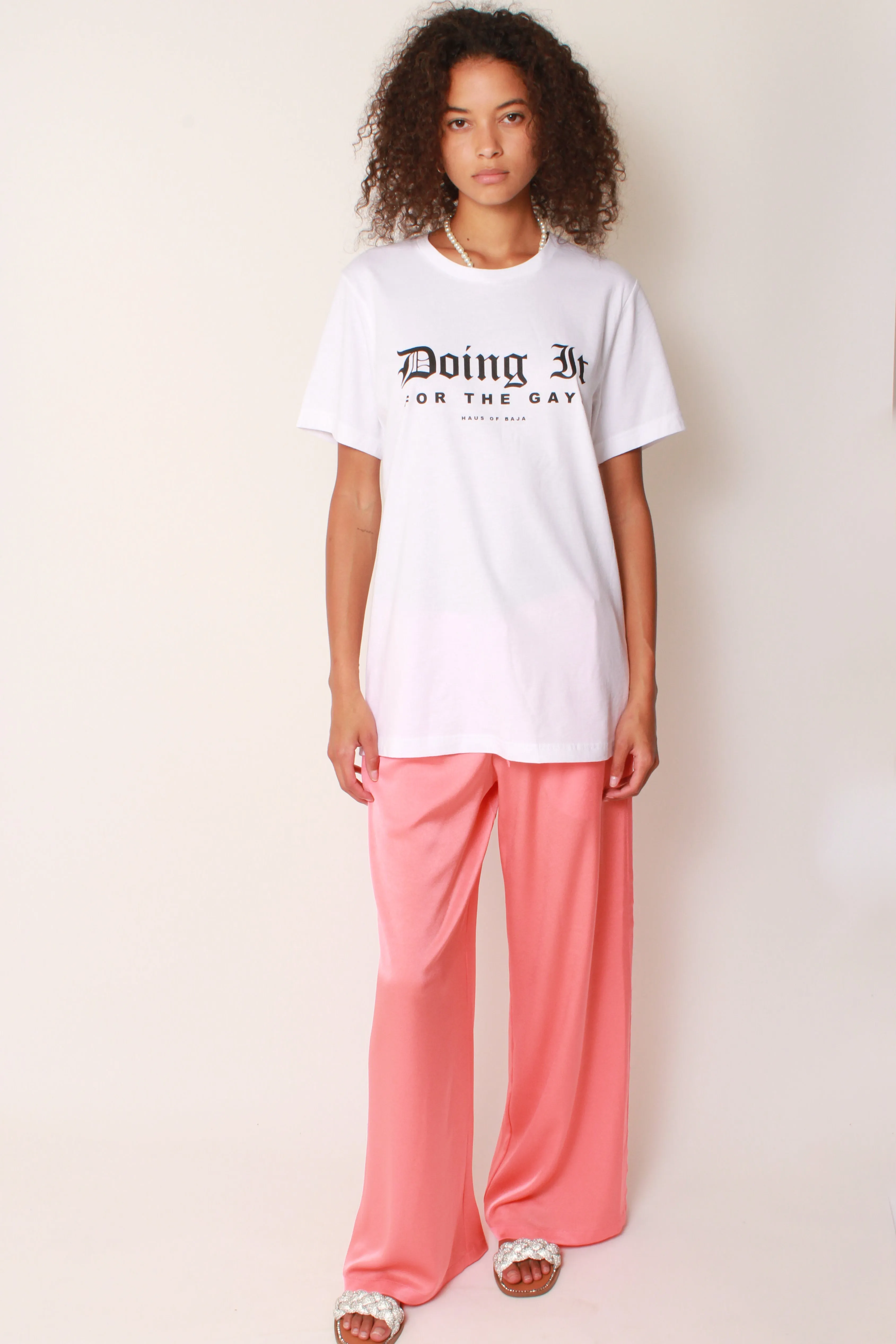 Wide Leg Pants In Coral Crepe
