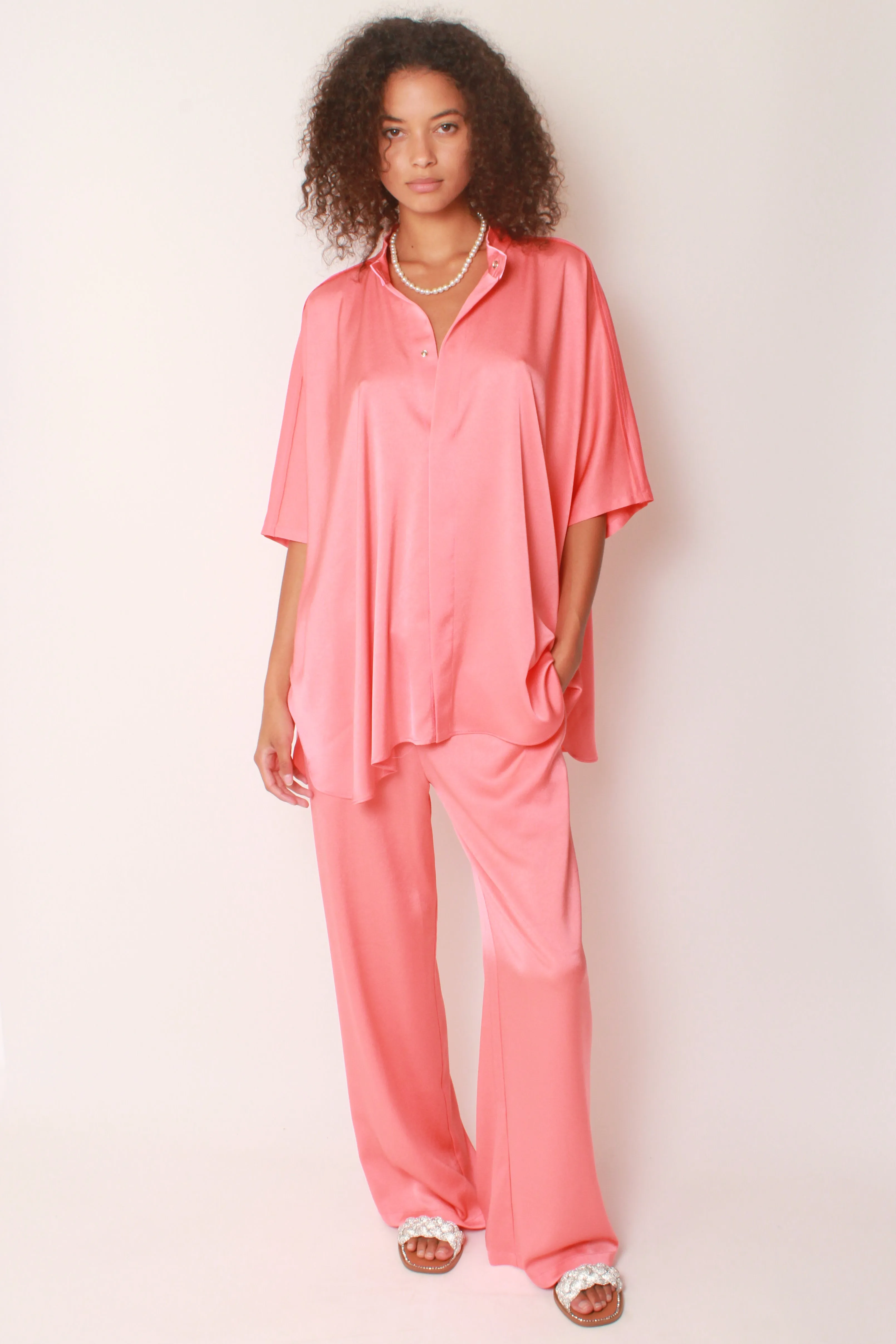 Wide Leg Pants In Coral Crepe