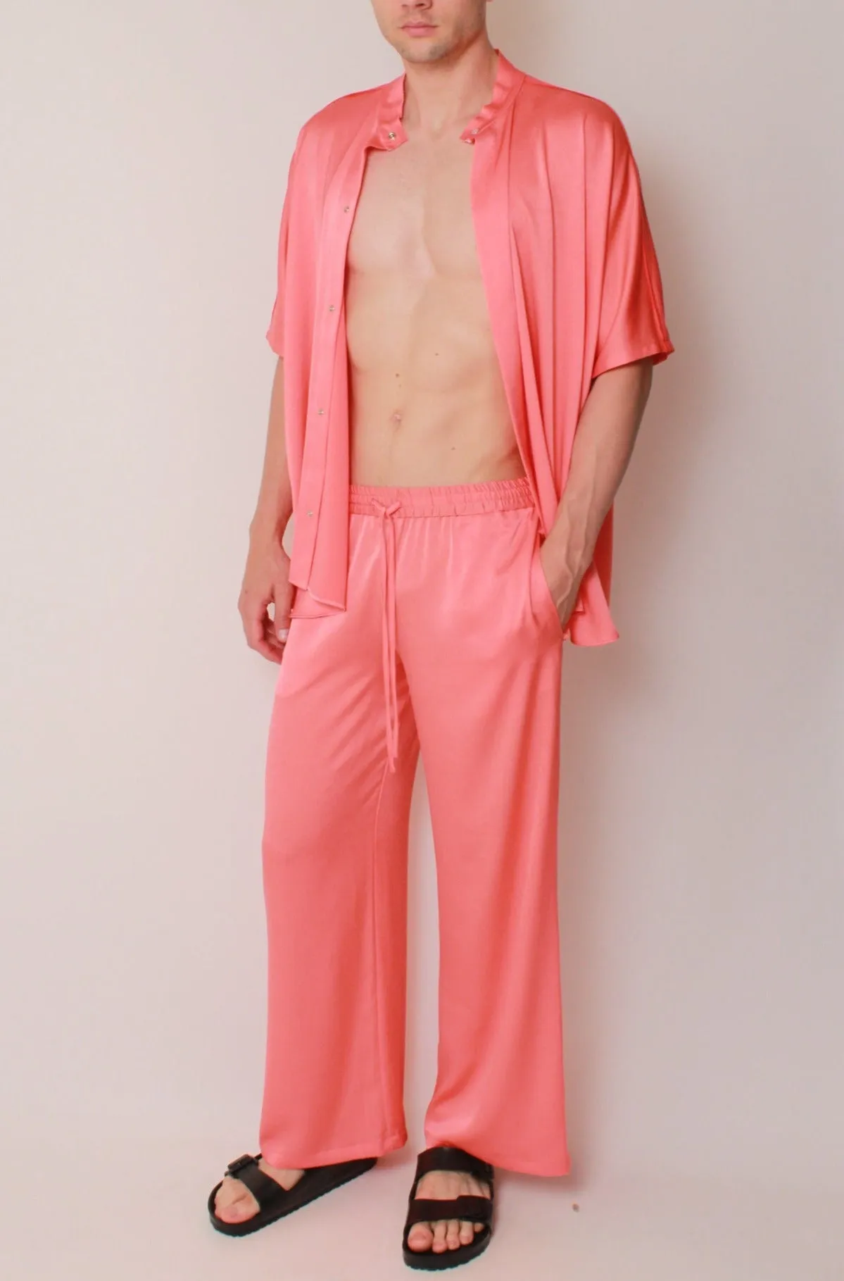 Wide Leg Pants In Coral Crepe