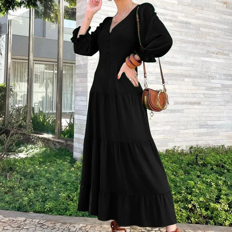 Women Long Sleeves V Neck Fall Long Dresses
