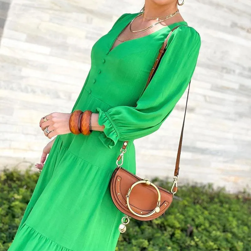 Women Long Sleeves V Neck Fall Long Dresses