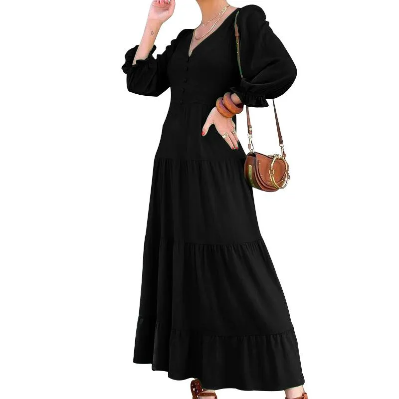 Women Long Sleeves V Neck Fall Long Dresses