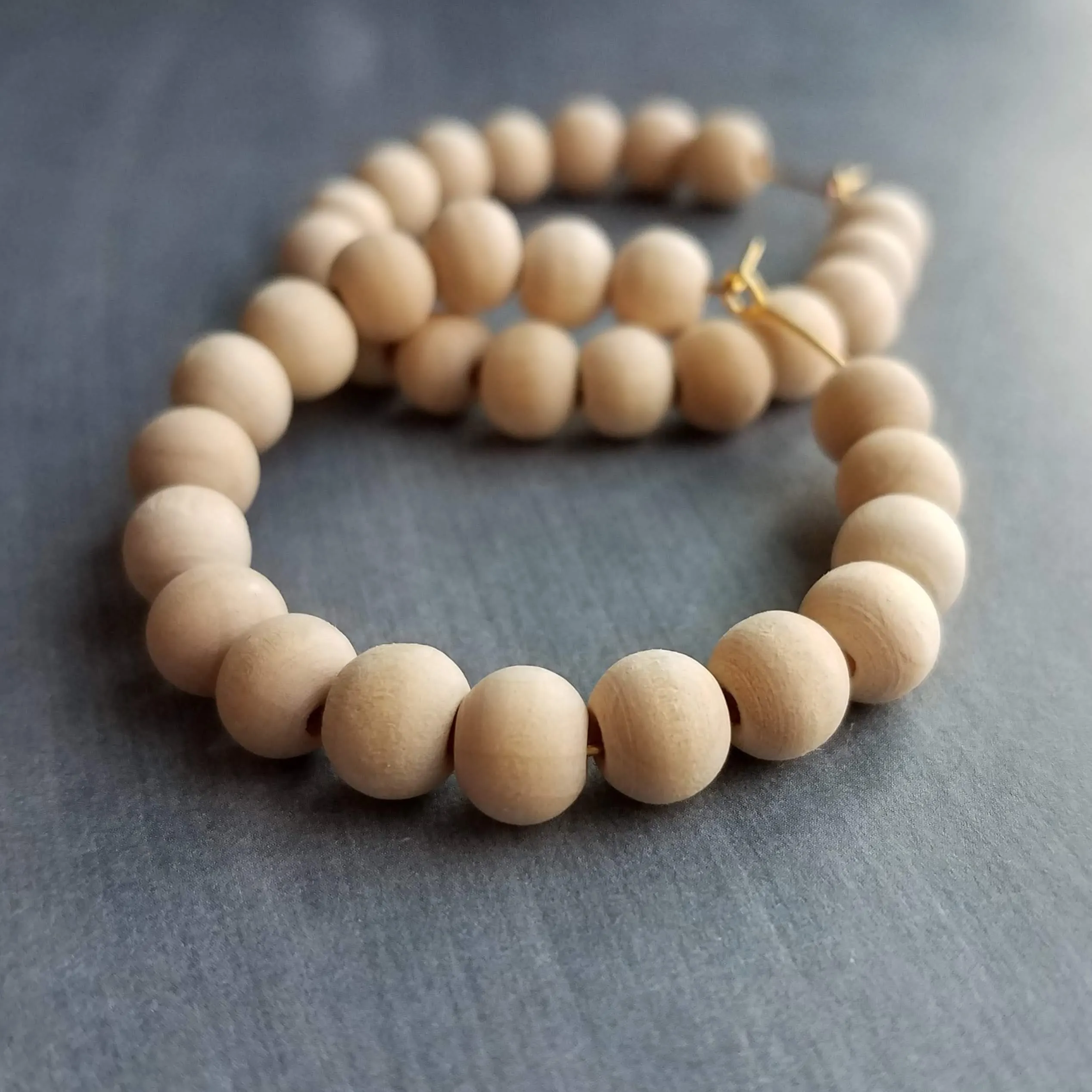 Wood Bead Thin Hoop Earrings, large gold hoop, summer earrings, beaded hoops, wooden bead earring, natural wood beads, large hoops, bold silver