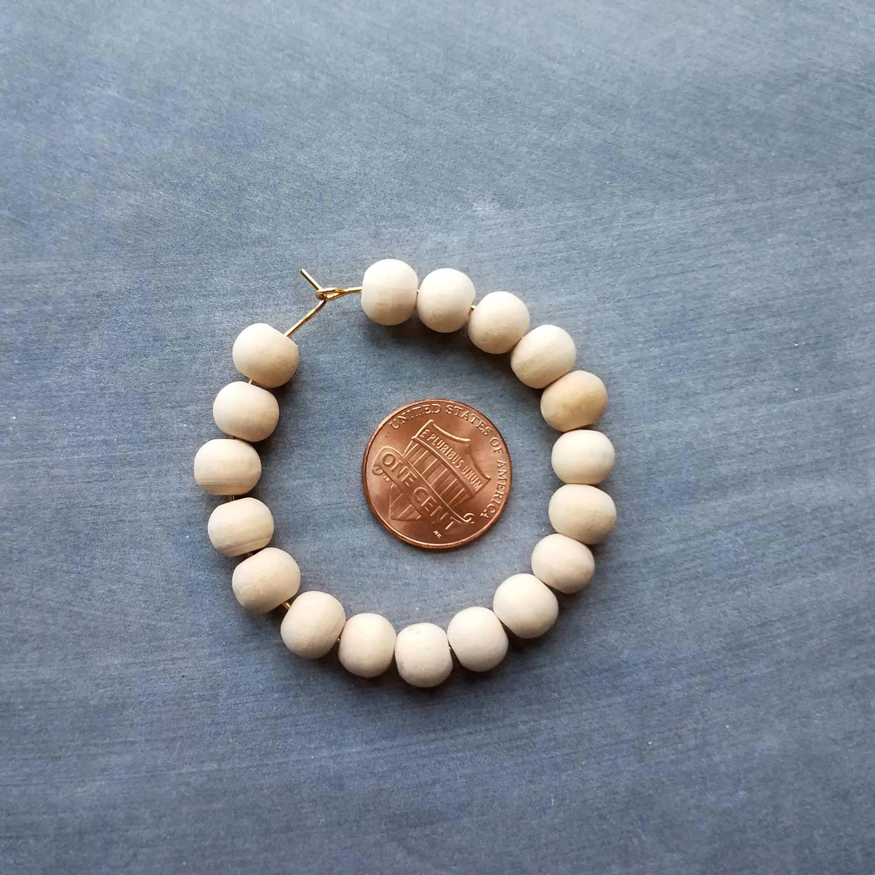 Wood Bead Thin Hoop Earrings, large gold hoop, summer earrings, beaded hoops, wooden bead earring, natural wood beads, large hoops, bold silver