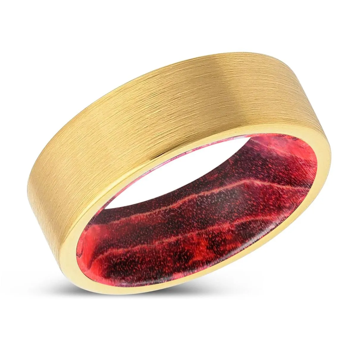 WOODPINE | Black & Red Wood, Gold Tungsten Ring, Brushed, Flat