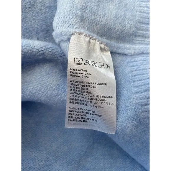 Wool City Blue Sweater M Boxy Mock Neck Soft Balloon Sleeve