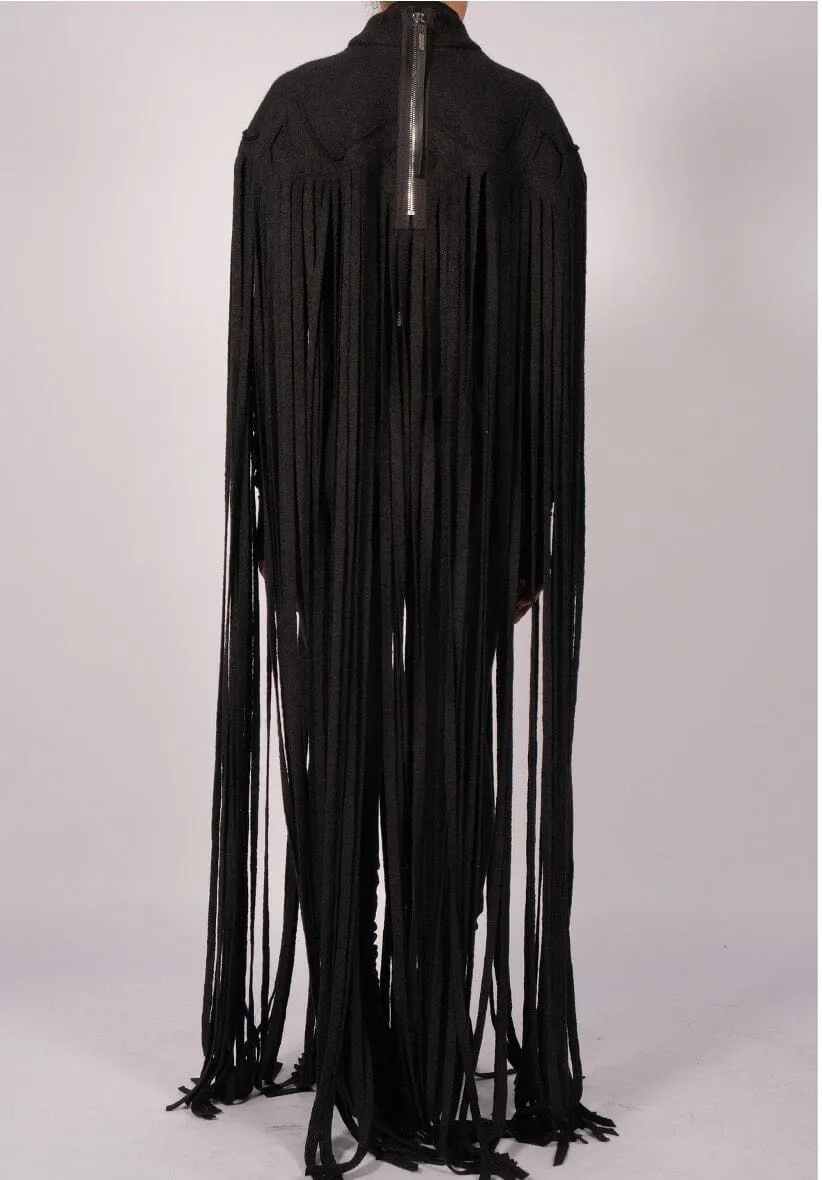 Wool Maxi Cape with Fringes