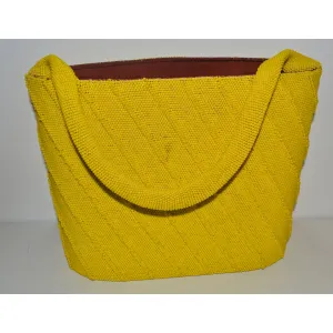 Yellow Mustard Ribbed Beaded Bucket Purse