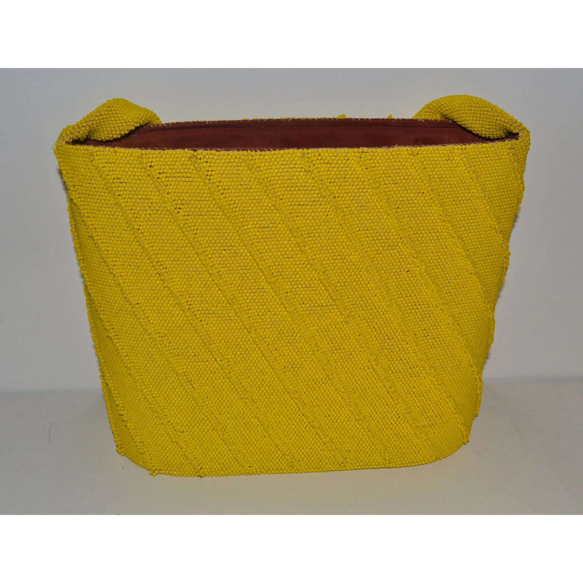 Yellow Mustard Ribbed Beaded Bucket Purse