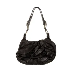 YSL Black Floral Ruffle Shoulder Bag