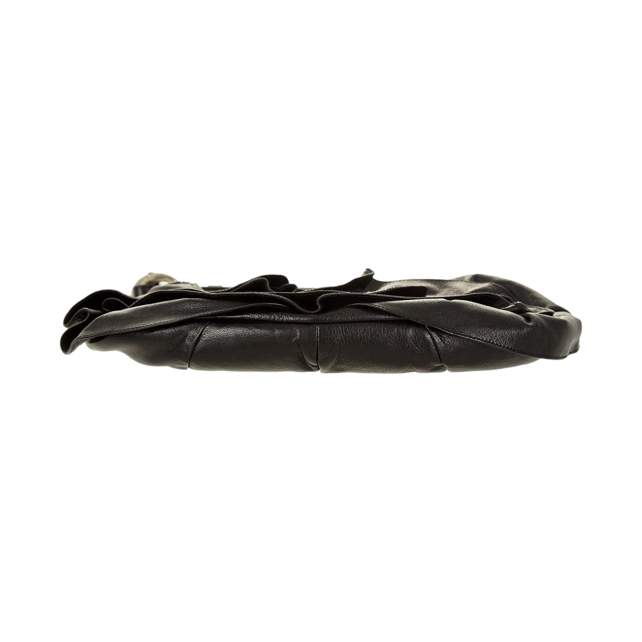 YSL Black Floral Ruffle Shoulder Bag