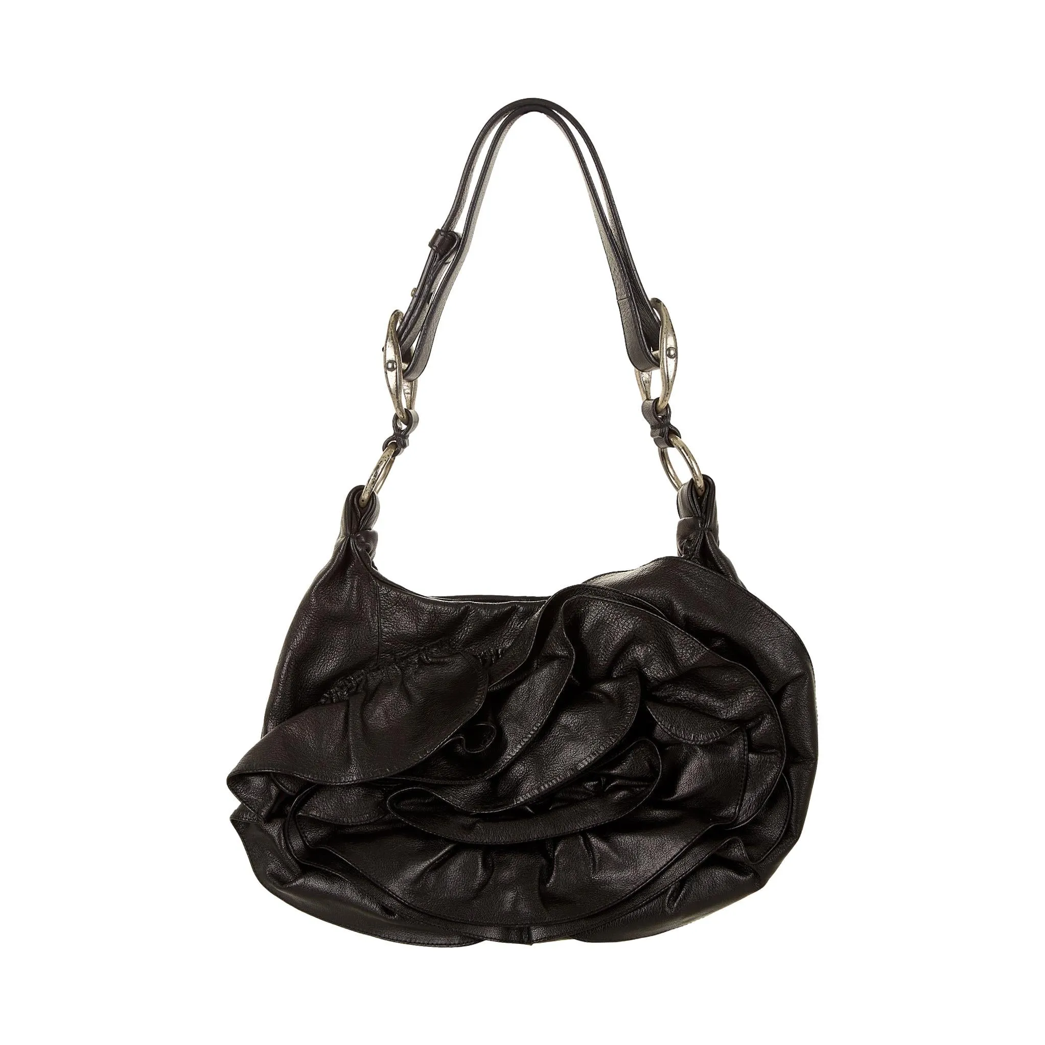 YSL Black Floral Ruffle Shoulder Bag
