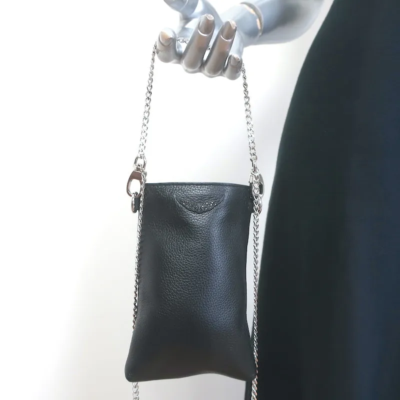 Zadig & Voltaire Rock Phone Pouch Black Leather Mini Crossbody Bag NEW