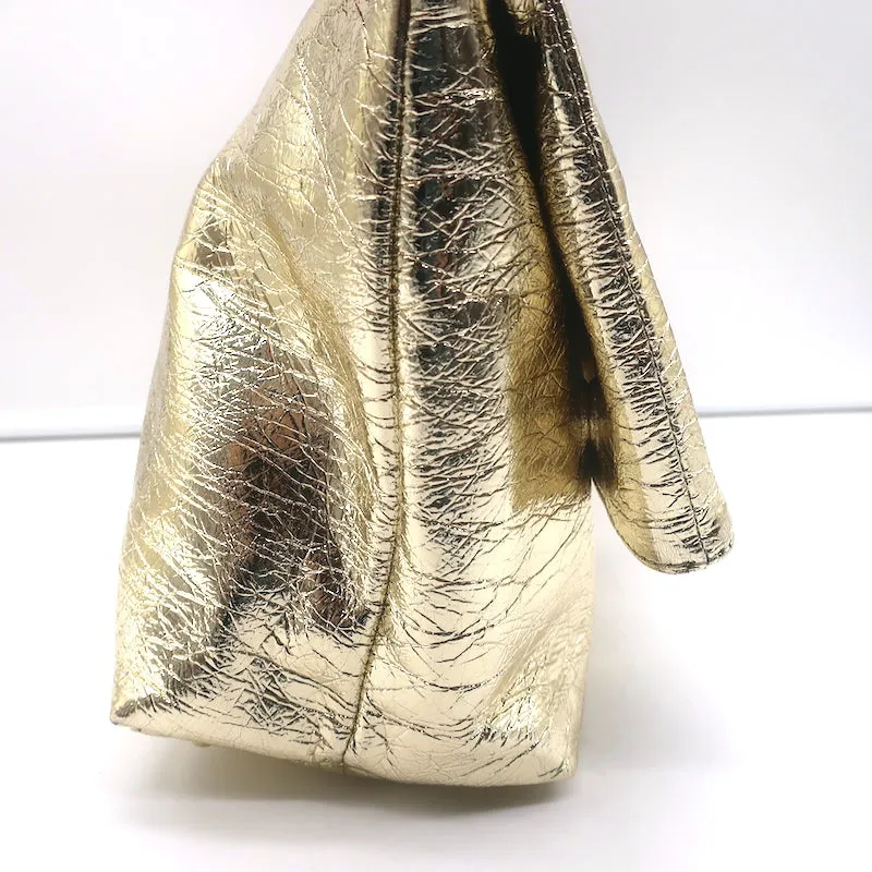 Zimmermann Fold Over Large Clutch Gold Metallic Leather NEW