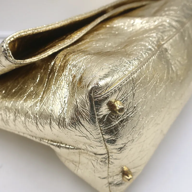 Zimmermann Fold Over Large Clutch Gold Metallic Leather NEW