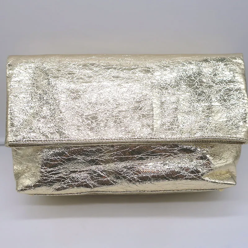 Zimmermann Fold Over Large Clutch Gold Metallic Leather NEW