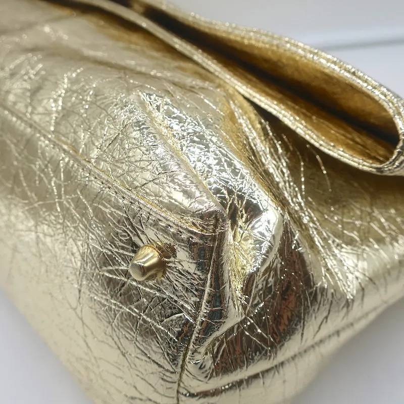 Zimmermann Fold Over Large Clutch Gold Metallic Leather NEW