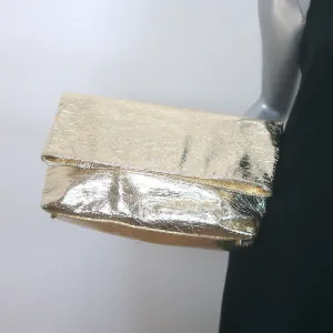 Zimmermann Fold Over Large Clutch Gold Metallic Leather NEW
