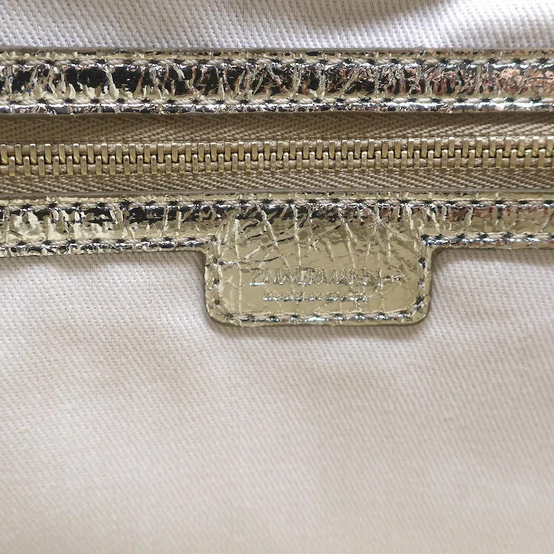 Zimmermann Fold Over Large Clutch Gold Metallic Leather NEW