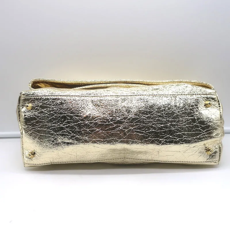 Zimmermann Fold Over Large Clutch Gold Metallic Leather NEW