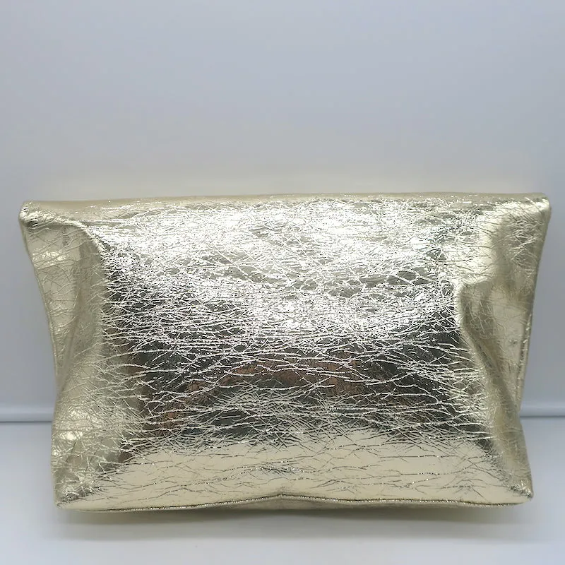Zimmermann Fold Over Large Clutch Gold Metallic Leather NEW